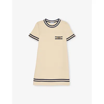 Gucci Kids' Round-neck Horsebit-hardware Cotton-jersey Dress 4-12 Years White/multicolo In Brown