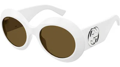 Pre-owned Gucci Round Sunglasses In White/brown (gg1647s/003)