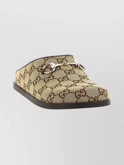 Gucci Round Toe Flat Mules Horsebit In Brown