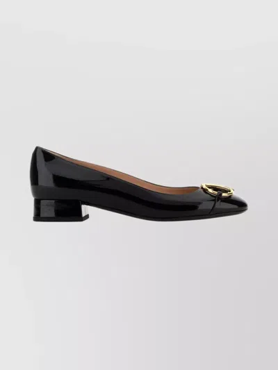 Gucci Round Toe Leather Block Heel Ballerinas