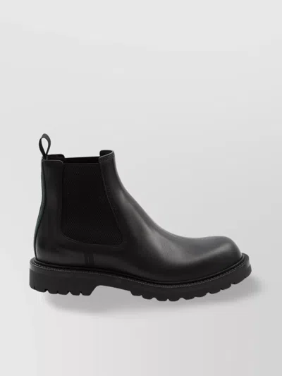 Gucci Round Toe Leather Chelsea Boots With Web In Black