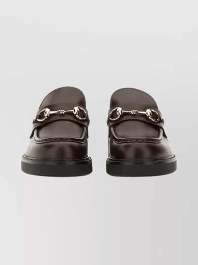Gucci Round Toe Loafers With Low Block Heel In Brown