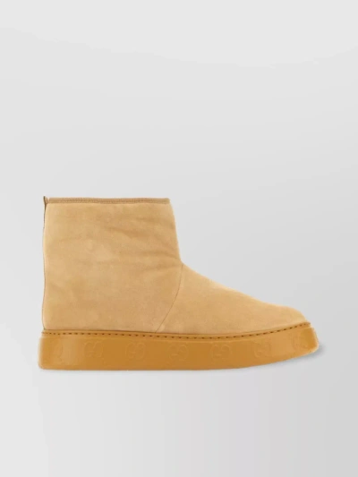 Gucci Round Toe Suede Ankle Boots In Brown