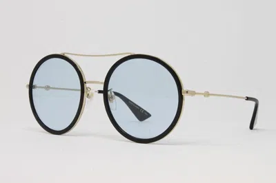Pre-owned Gucci Round Women's Sunglasses Gg0061s-009 Gold 56mm Blue Lens