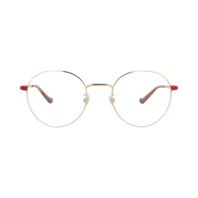 Pre-owned Gucci Round-frame Metal Optical Frames 'gold/red/transparent' | Men's Size Onesize