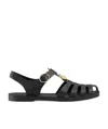 Gucci Black Sandals With Gg Logo Plaque In Rubber Man In Black
