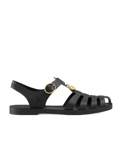 Gucci Rubber Buckle Strap Sandals In Black