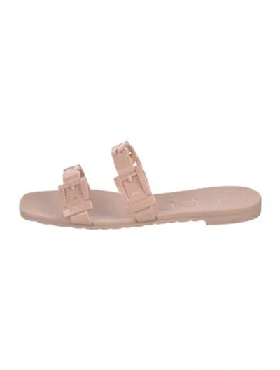 Pre-owned Gucci Rubber Chain-link Accents Slides In Pink