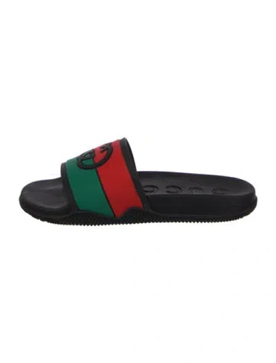 Pre-owned Gucci Rubber Colorblock Pattern Slides In Black