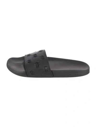 Pre-owned Gucci Rubber Cutout Accent Slides In Black