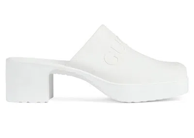 Pre-owned Gucci Rubber Embossed Logo Mule (women's) Sneakers In White