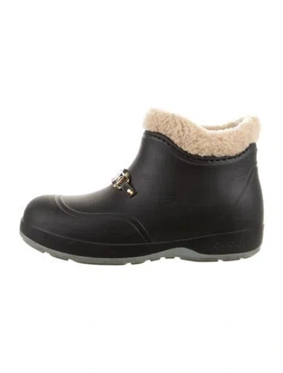 Pre-owned Gucci Rubber Faux Fur Trim Rain Boots In Black