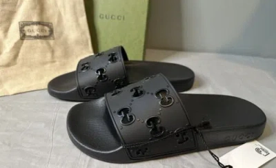Pre-owned Gucci Rubber Gg Logo Pursuit Slides Sandals Black Women's Size 39 (us 9) Authent