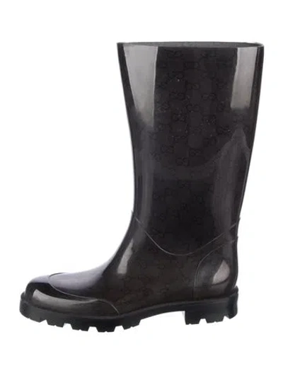 Pre-owned Gucci Rubber Graphic Print Rain Boots In Black