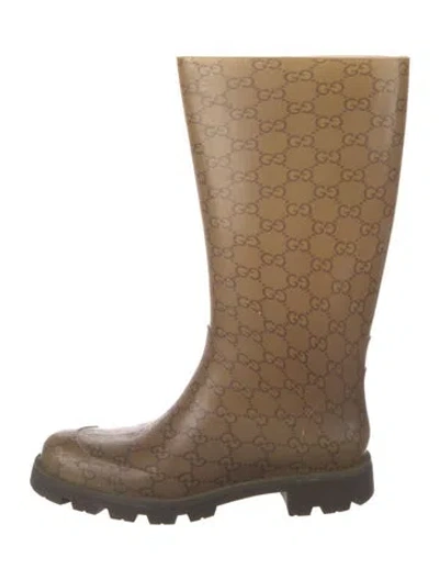 Pre-owned Gucci Rubber Graphic Print Rain Boots In Green