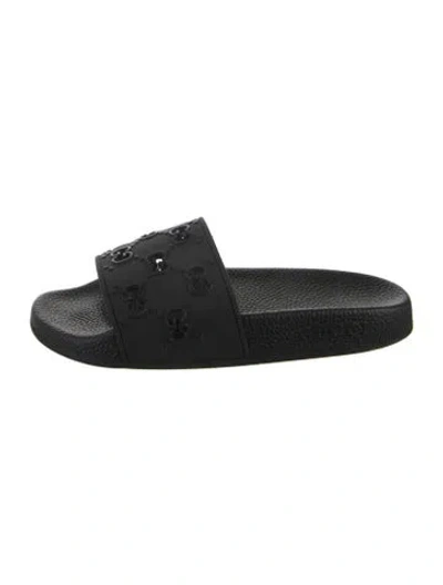 Pre-owned Gucci Rubber Graphic Print Slides In Black