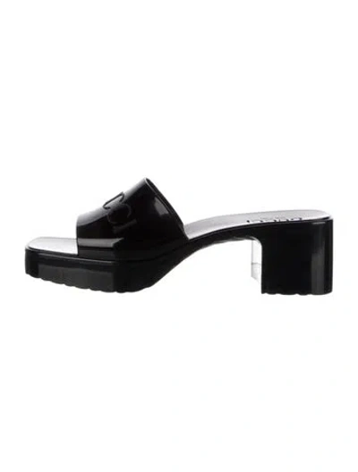 Pre-owned Gucci Rubber Graphic Print Slides In Black