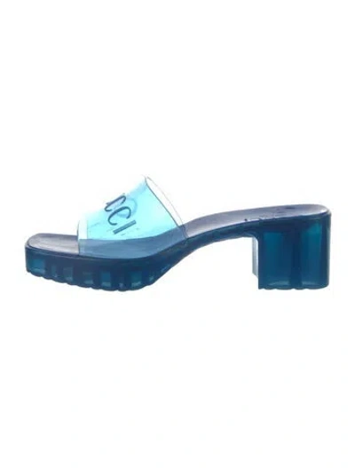 Pre-owned Gucci Rubber Graphic Print Slides In Black