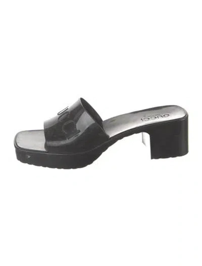 Pre-owned Gucci Rubber Graphic Print Slides In Black