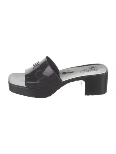 Pre-owned Gucci Rubber Graphic Print Slides In Blue