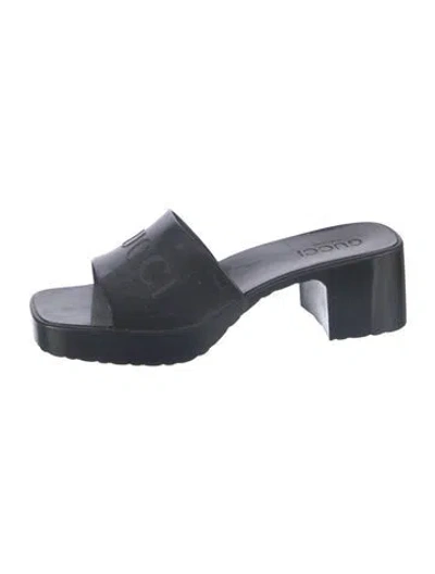 Pre-owned Gucci Rubber Graphic Print Slides In Blue