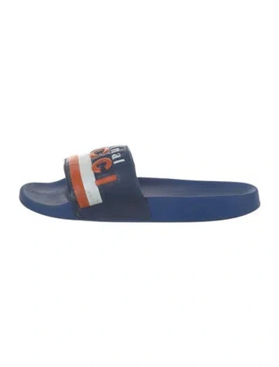 Pre-owned Gucci Rubber Graphic Print Slides In Blue/orange