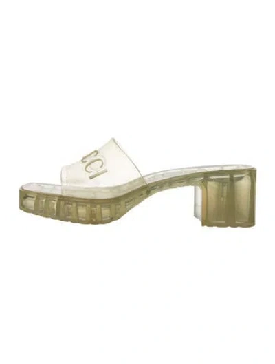 Pre-owned Gucci Rubber Graphic Print Slides In Clear