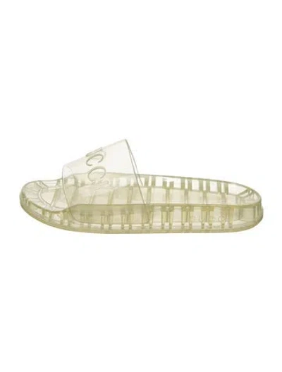 Pre-owned Gucci Rubber Graphic Print Slides In Clear