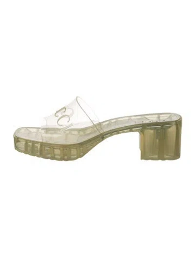 Pre-owned Gucci Rubber Graphic Print Slides In Green