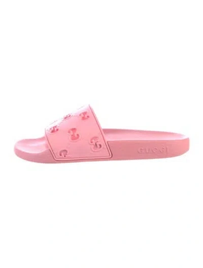 Pre-owned Gucci Rubber Graphic Print Slides In Pink
