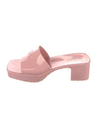 Pre-owned Gucci Rubber Graphic Print Slides In Pink