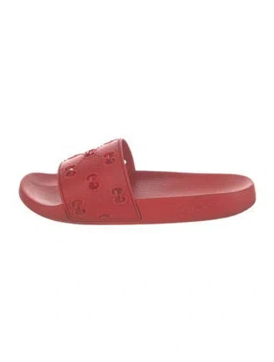 Pre-owned Gucci Rubber Graphic Print Slides In Red