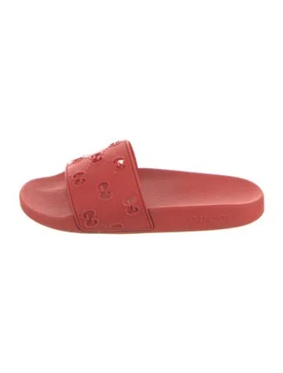 Pre-owned Gucci Rubber Graphic Print Slides In Red