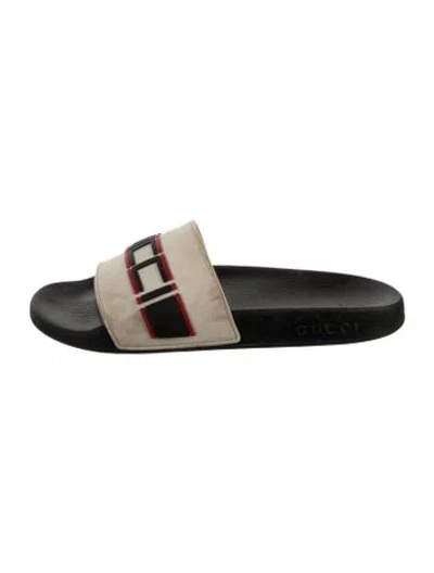 Pre-owned Gucci Rubber Graphic Print Slides In White
