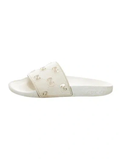 Pre-owned Gucci Rubber Graphic Print Slides In White