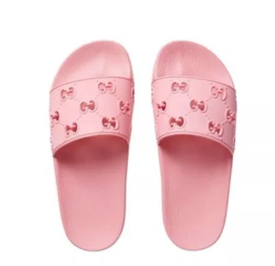 Pre-owned Gucci Rubber Laser Cut Gg Sandal Slide Slipper Rose Pink Size 9 Nwb
