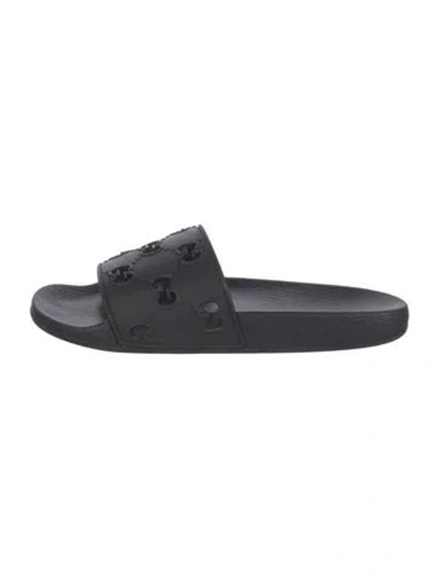 Pre-owned Gucci Rubber Lasercut Accents Slides In Black