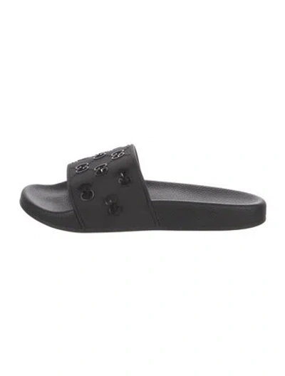 Pre-owned Gucci Rubber Lasercut Accents Slides In Black