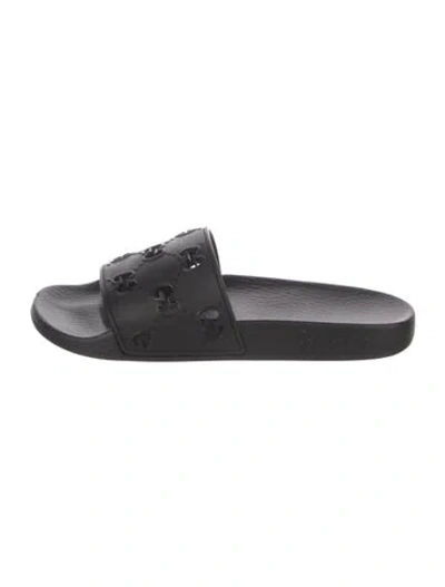 Pre-owned Gucci Rubber Lasercut Accents Slides In Black