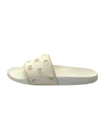 Pre-owned Gucci Rubber Lasercut Accents Slides In Neutral