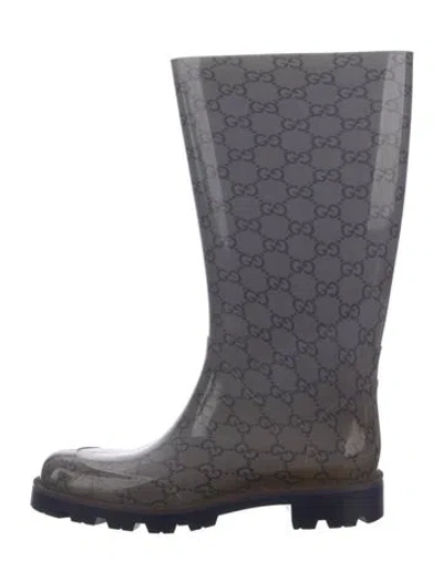Pre-owned Gucci Rubber Printed Rain Boots In Gray