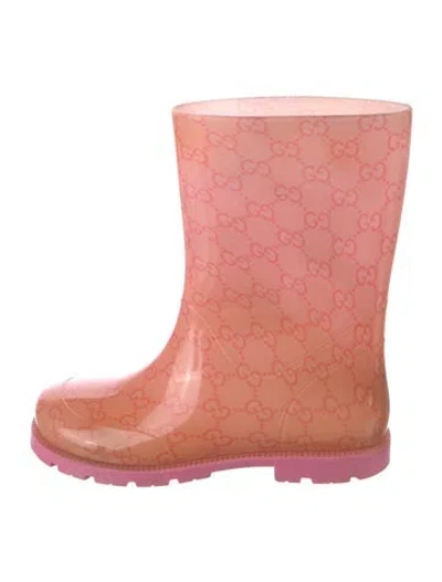Pre-owned Gucci Rubber Printed Rain Boots In Pink