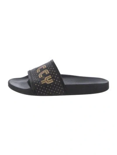 Pre-owned Gucci Rubber Printed Slides In Black