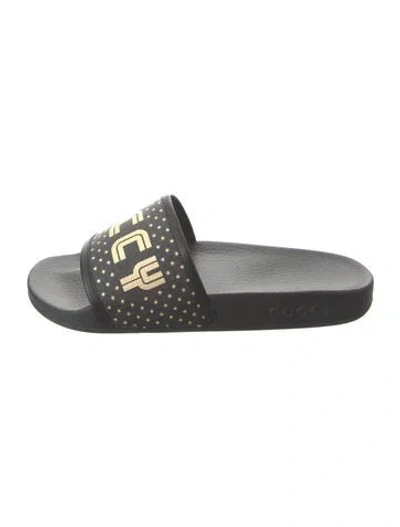 Pre-owned Gucci Rubber Printed Slides In Black