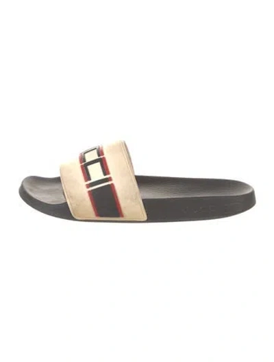 Pre-owned Gucci Rubber Printed Slides In Neutral