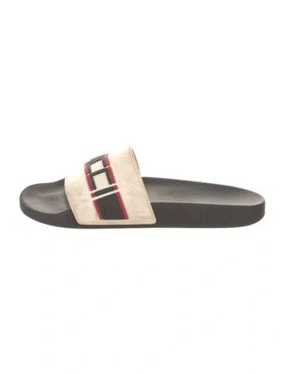Pre-owned Gucci Rubber Printed Slides In Neutral