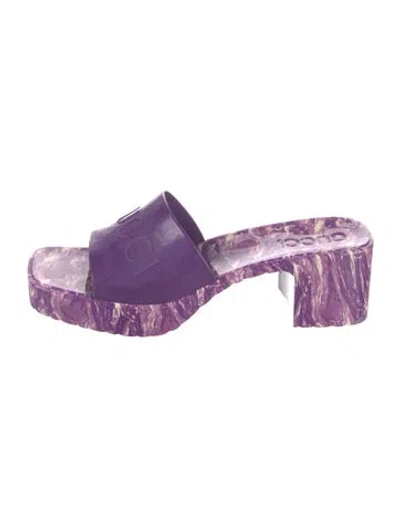 Pre-owned Gucci Rubber Printed Slides In Purple