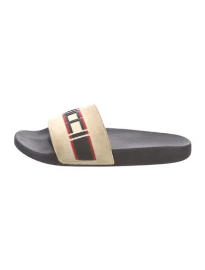 Pre-owned Gucci Rubber Printed Slides In White