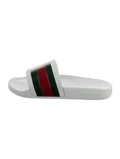 Pre-owned Gucci Rubber Printed Slides In White