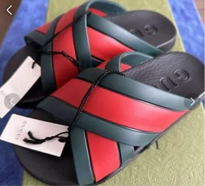 Pre-owned Gucci Rubber Sandals Women's Slide Eu38 Us7 24㎝ Black/green/red 627820 Japan